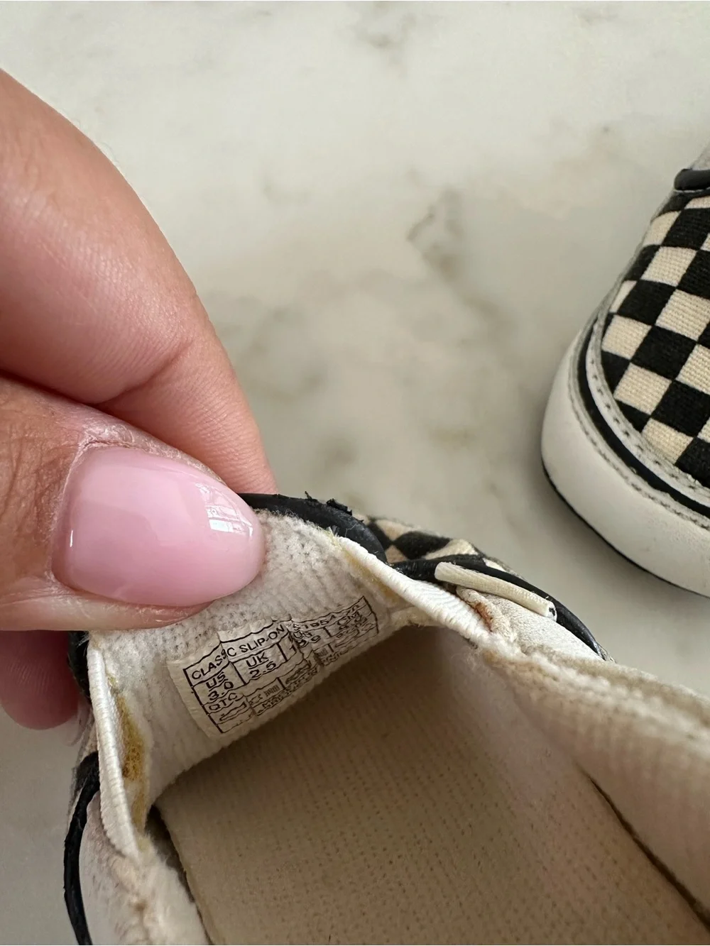 Vans Infant Classic Slip-On Checkerboard Sneakers - Black/White. Size 3